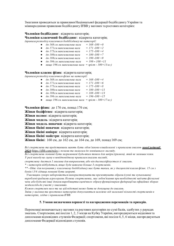ПОЛОЖЕННЯ ПРО ПРОВЕДЕННЯ КУБКУ ПІВДНЯ УКРАЇНИ З БОДІБІЛДИНГУ-2024