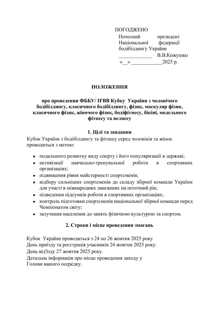 Положення про проведення Кубку України з бодібілдингу