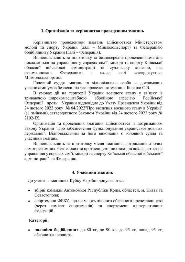 Положення про проведення Кубку України з бодібілдингу