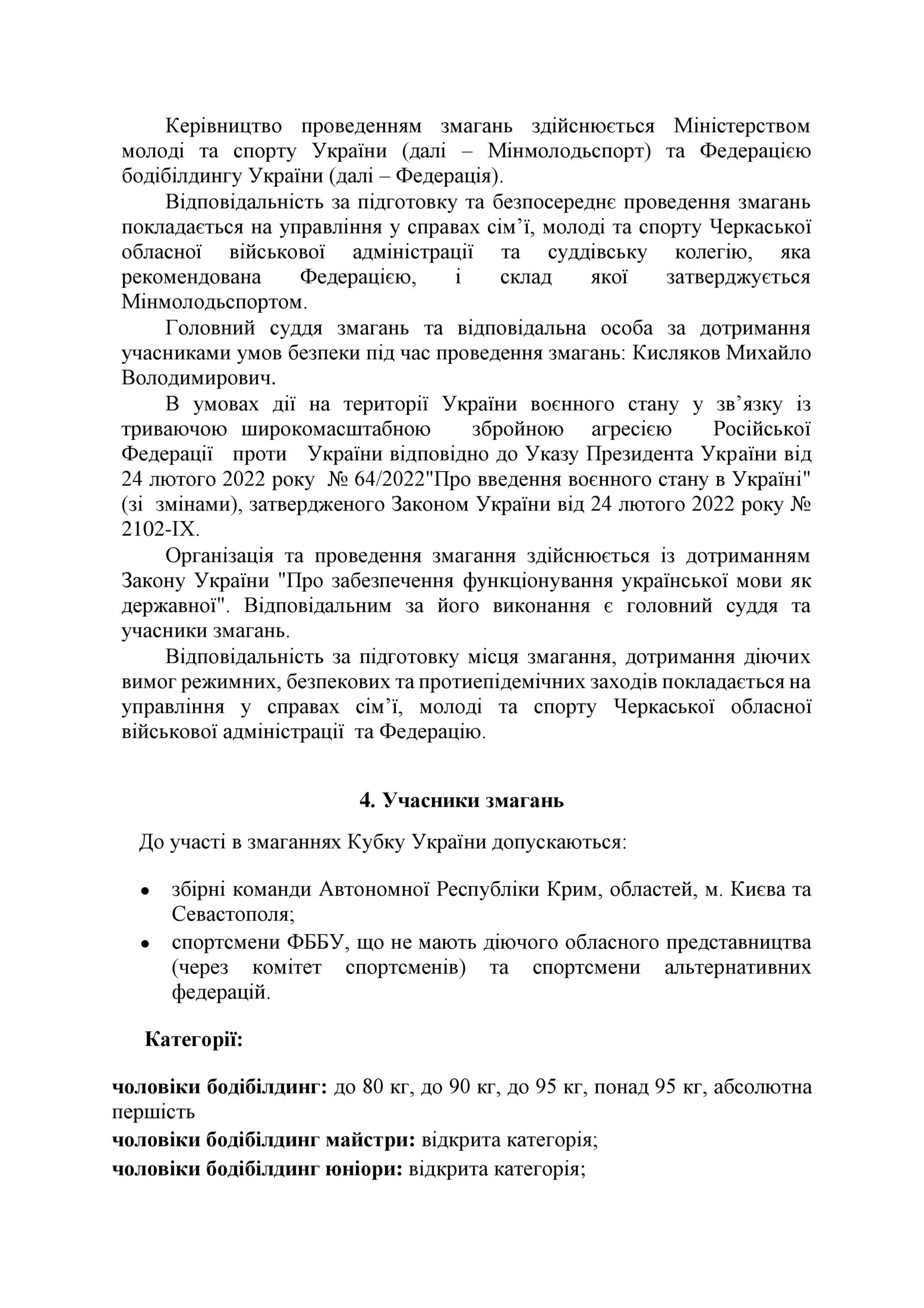 Афіша та положення про проведення Кубку України з бодібілдингу та фітнесу серед чоловіків та жінок-2026